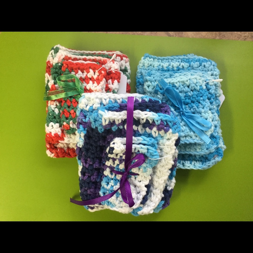 Crochet Cloths Bundle Set Of 3 (make-up,washcloth,dishes, cleaning cloth) New